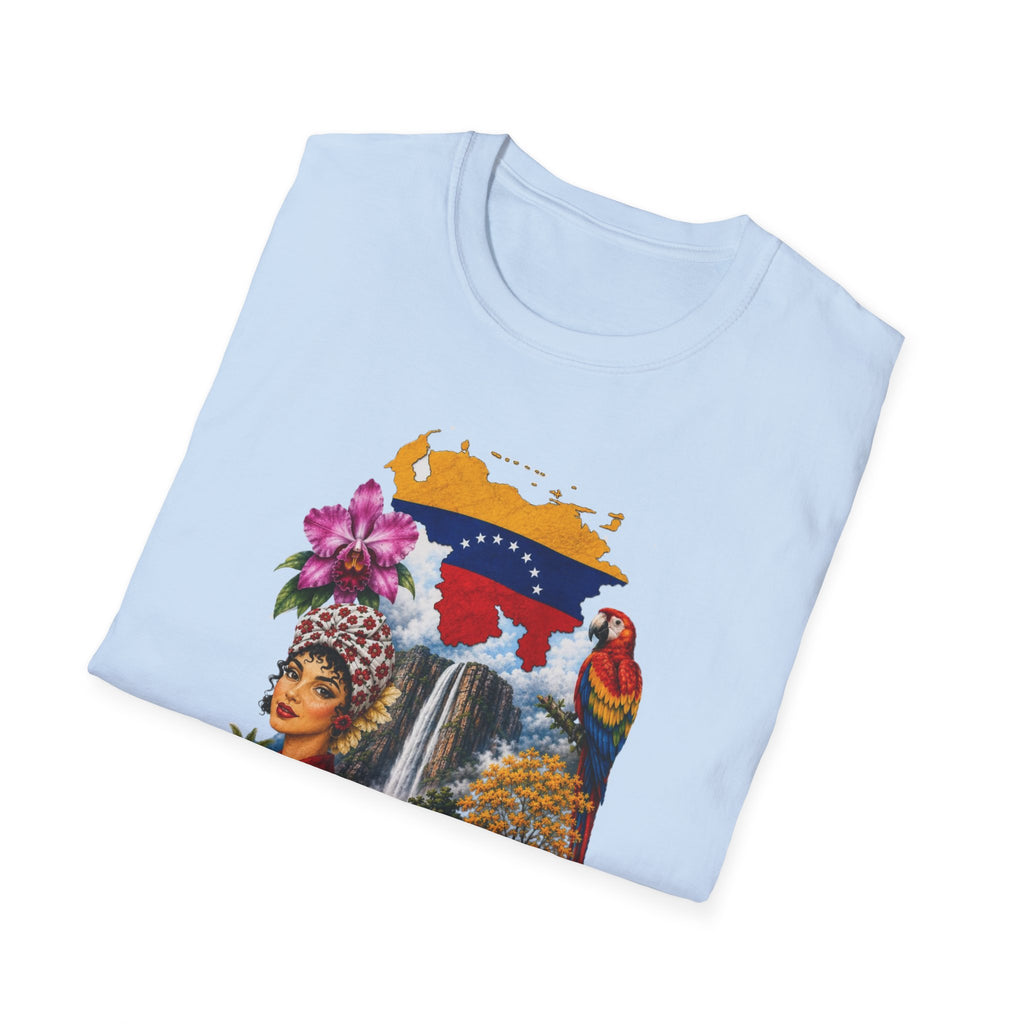 Camiseta vintage de viaje de Venezuela: Arepa, Salto Ángel y diseño floral retro