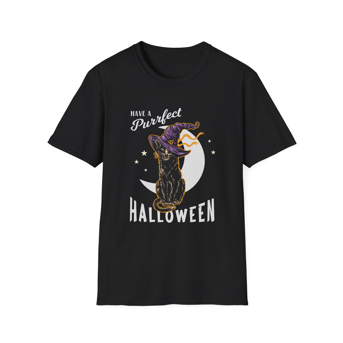 Have a Purrfect Halloween T-Shirt — Black Cat Witch Holiday Tee