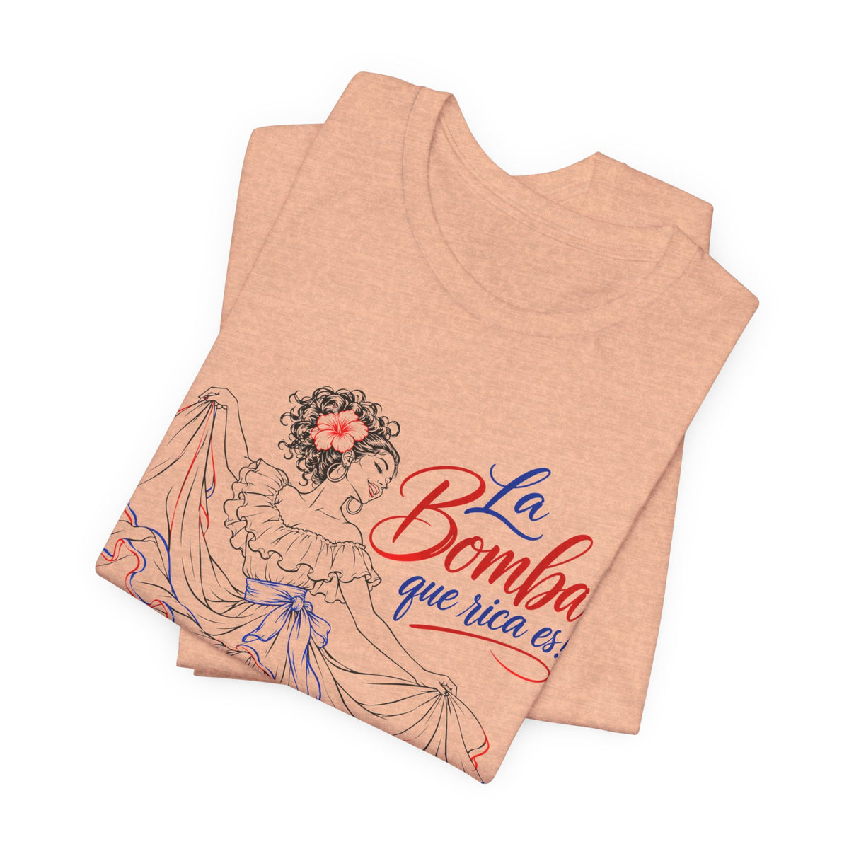 Camiseta UNISEX JERSEY BELLA+CANVA con dibujo lineal "La Bomba Que Rica Es!"