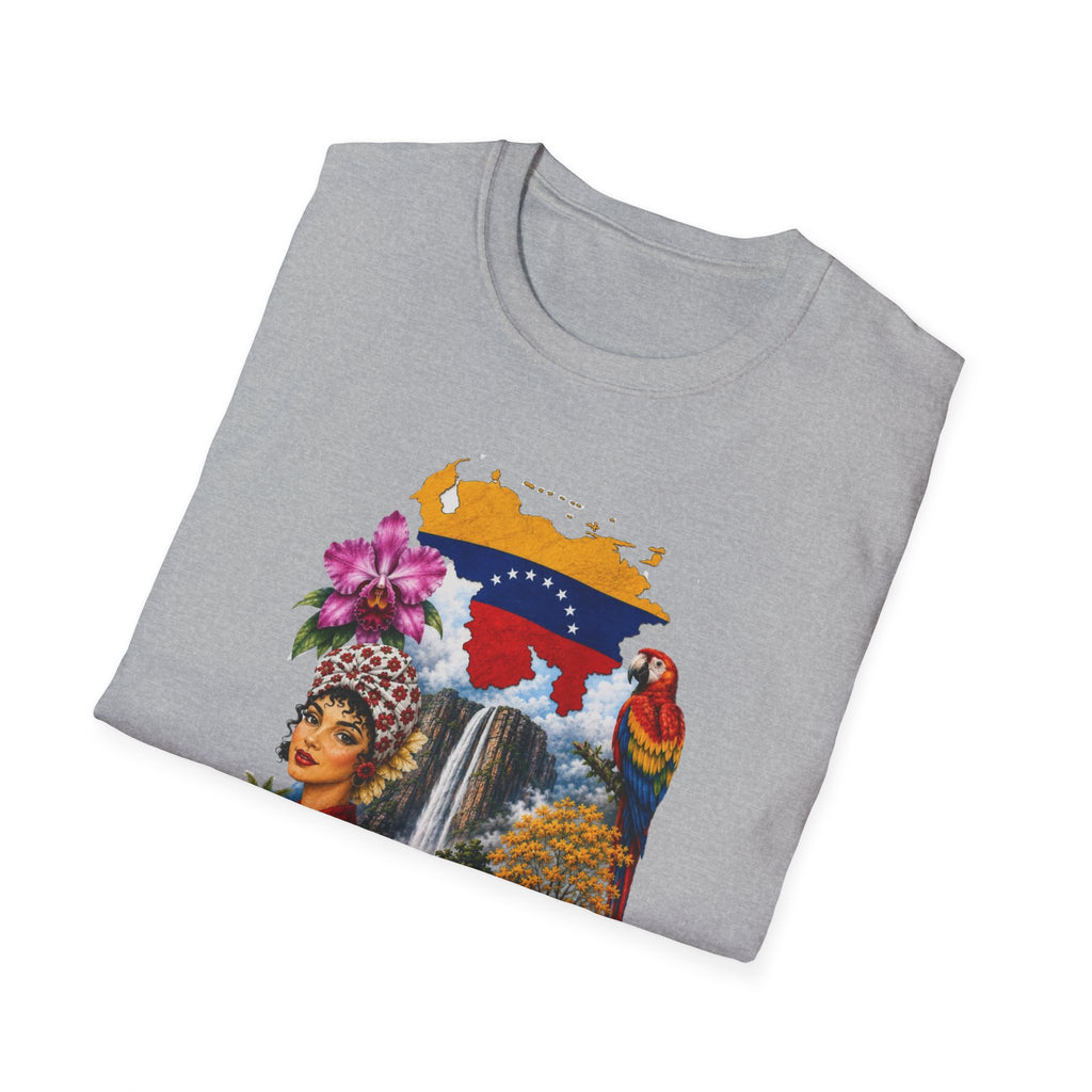 Camiseta vintage de viaje de Venezuela: Arepa, Salto Ángel y diseño floral retro
