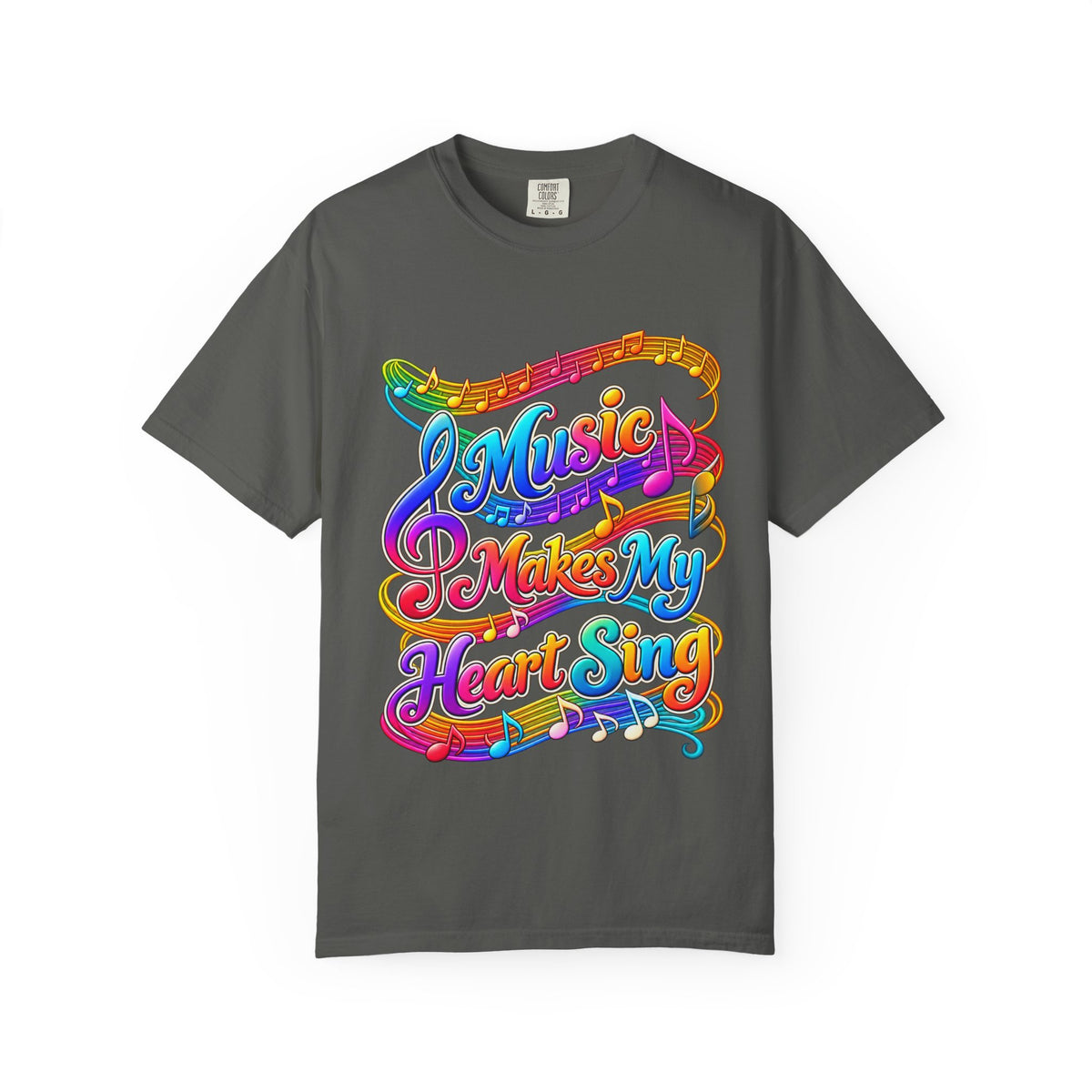 Music Makes My Heart Sing T-Shirt — Colorful Music Note Graphic Tee