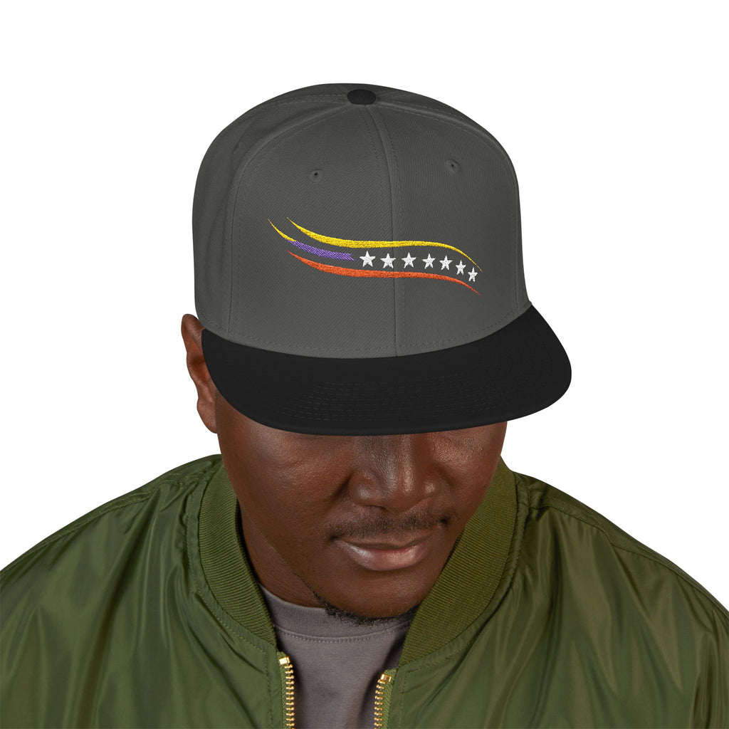 Embroidered Wave Snapback Hat — Venezuela Patriotic Star Ribbon Design