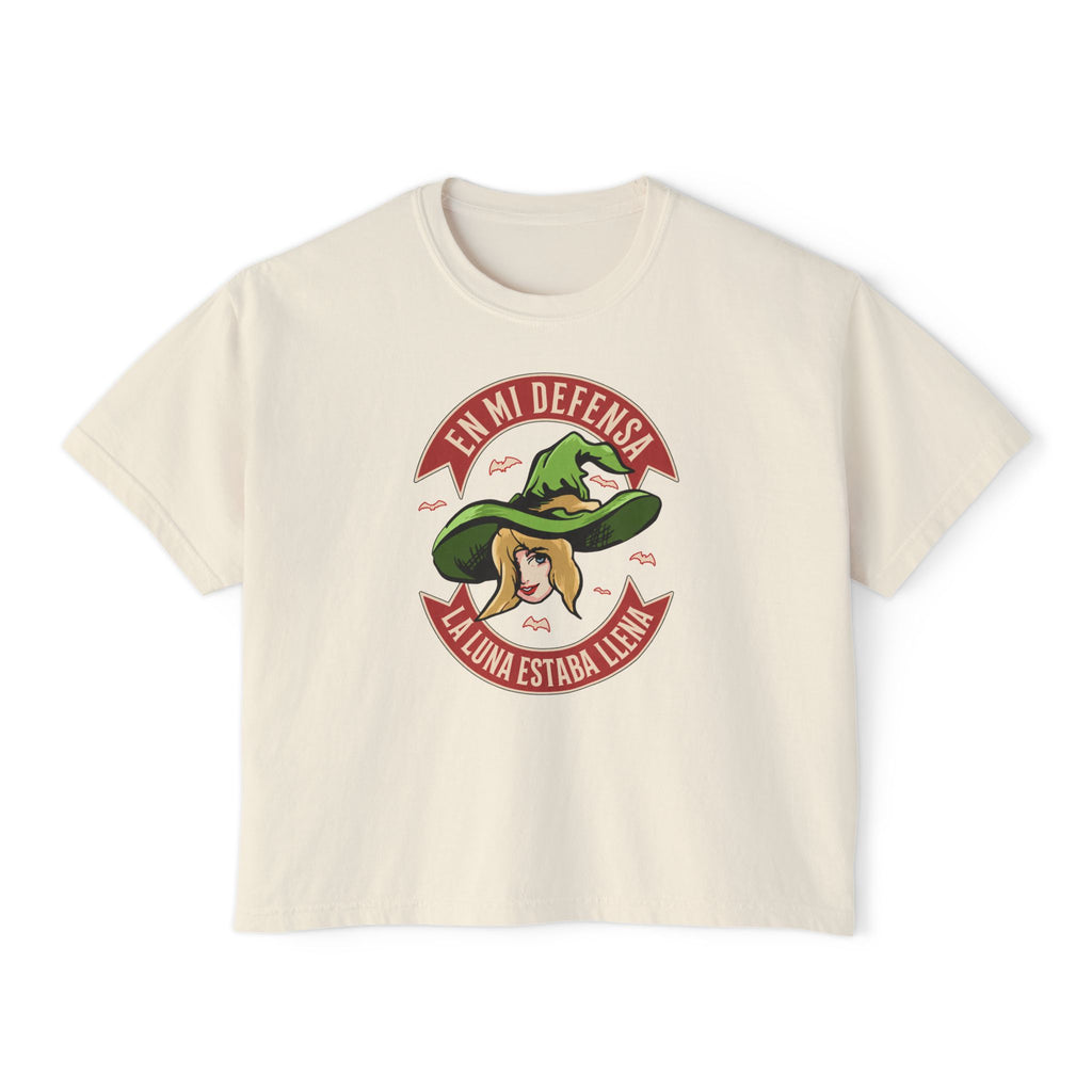 Women's Boxy Tee — "En Mi Defensa La Luna Estaba Lejana" Retro Cowgirl Graphic
