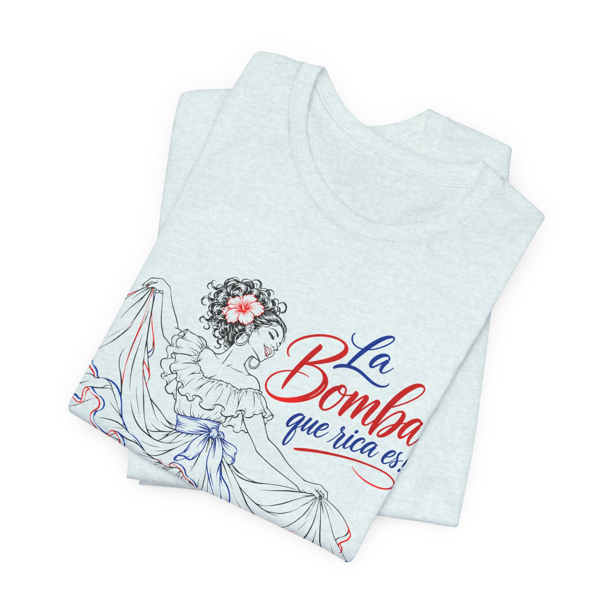 Camiseta UNISEX JERSEY BELLA+CANVA con dibujo lineal "La Bomba Que Rica Es!"