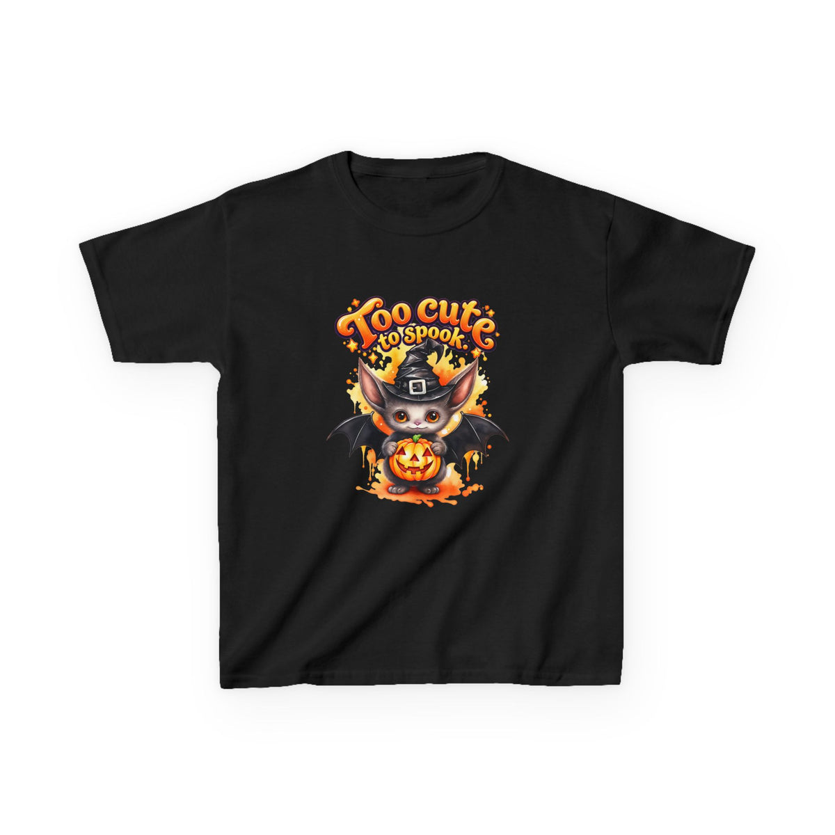 "Too Cute to Spook" Bat & Jack-O'-Lantern Kids Halloween T-Shirt