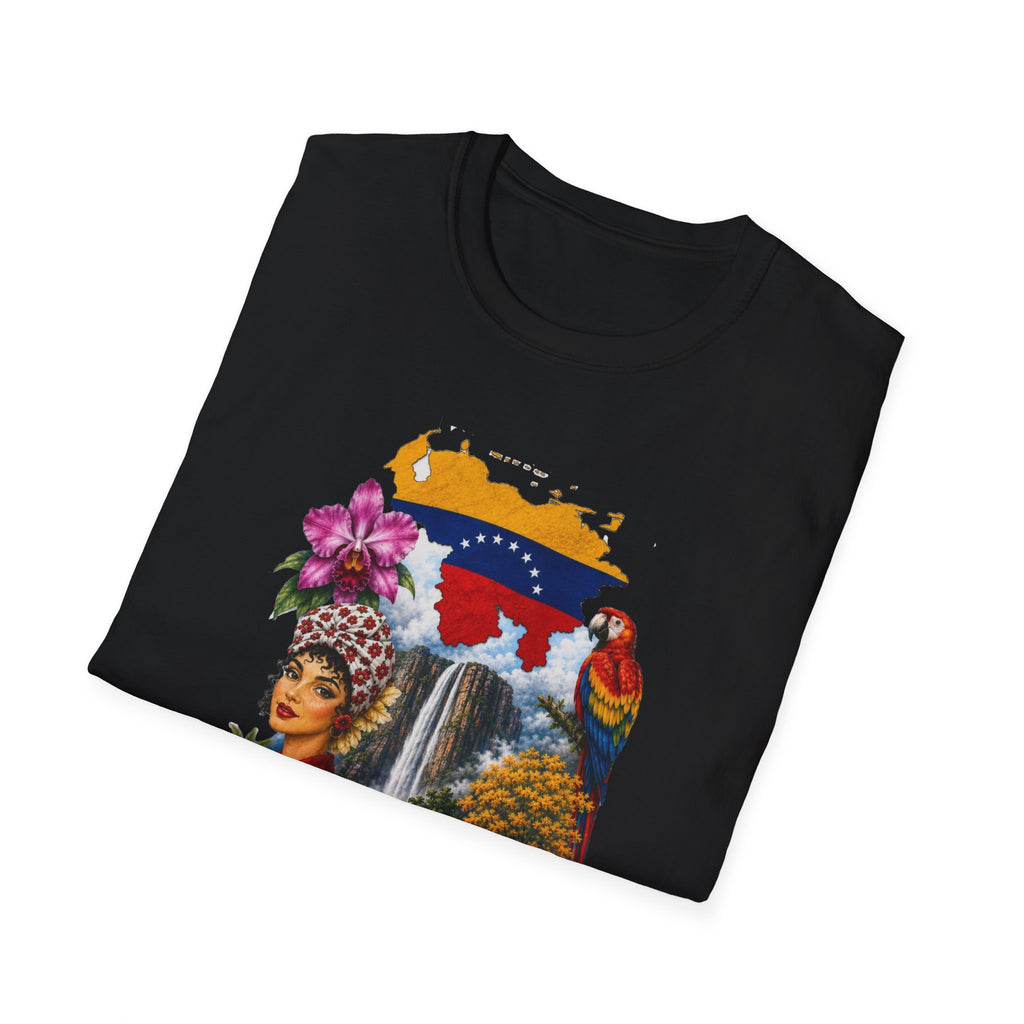 Camiseta vintage de viaje de Venezuela: Arepa, Salto Ángel y diseño floral retro