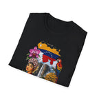 Camiseta vintage de viaje de Venezuela: Arepa, Salto Ángel y diseño floral retro