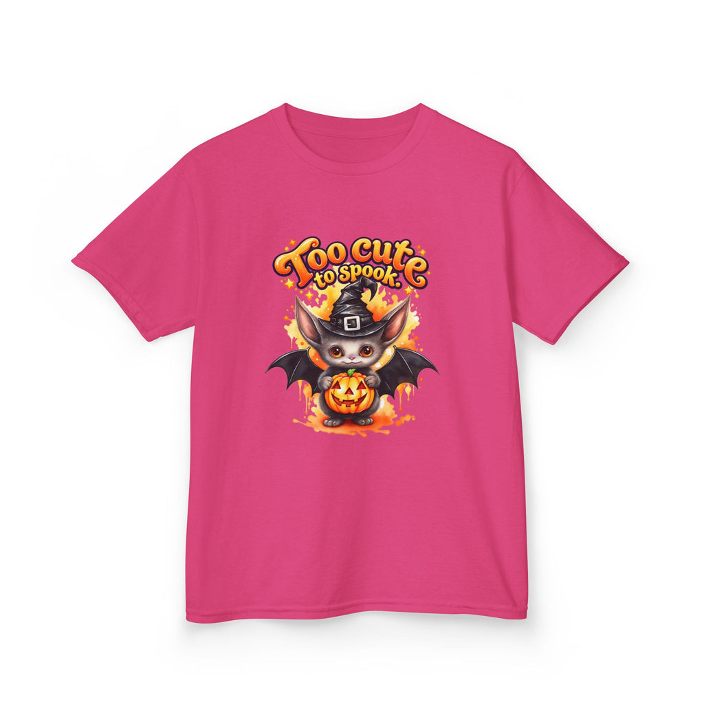 Camiseta infantil de Halloween — Diseño de murciélago y calabaza "Too Cute to Spook"