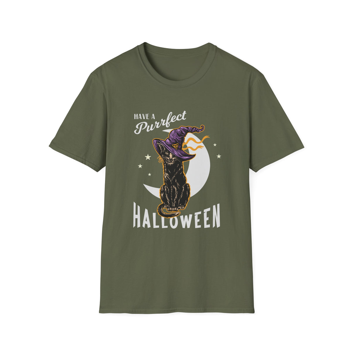 Have a Purrfect Halloween T-Shirt — Black Cat Witch Holiday Tee