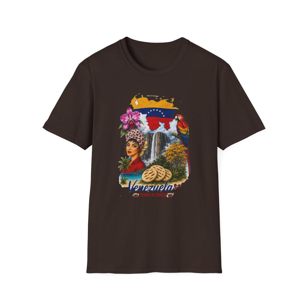 Camiseta vintage de viaje de Venezuela: Arepa, Salto Ángel y diseño floral retro