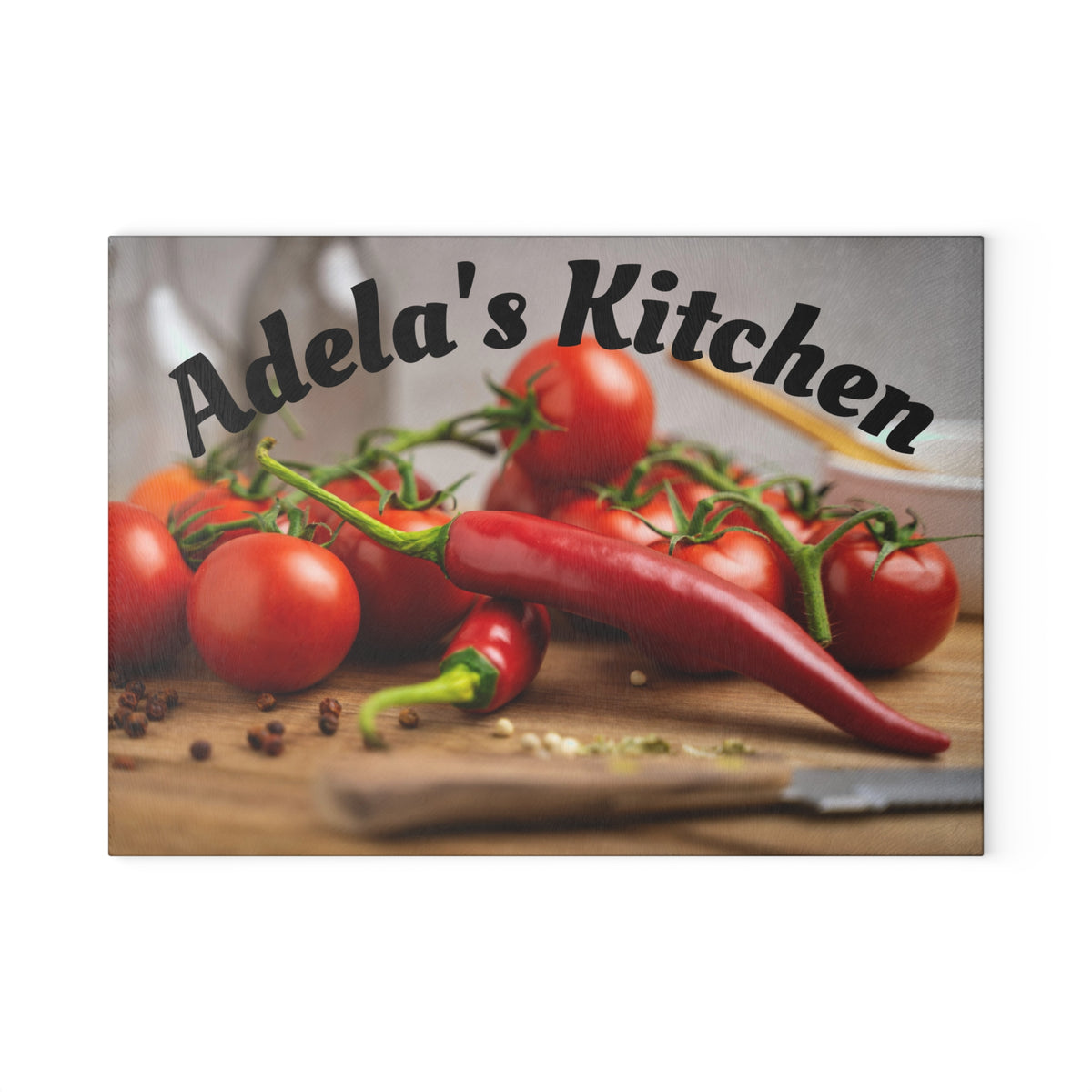 Personalizable Kitchen Tomato Pepper Glass Cutting Board