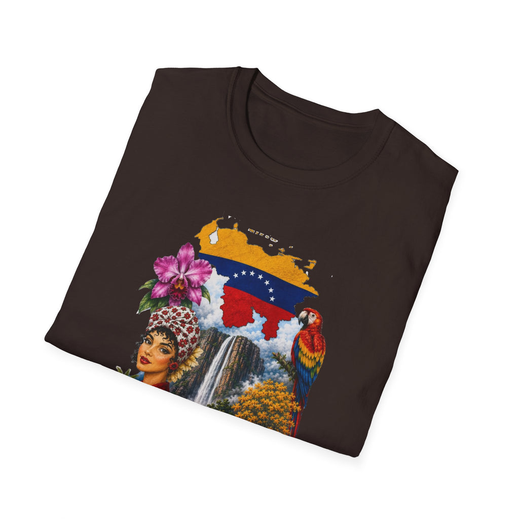 Camiseta vintage de viaje de Venezuela: Arepa, Salto Ángel y diseño floral retro