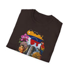 Camiseta vintage de viaje de Venezuela: Arepa, Salto Ángel y diseño floral retro