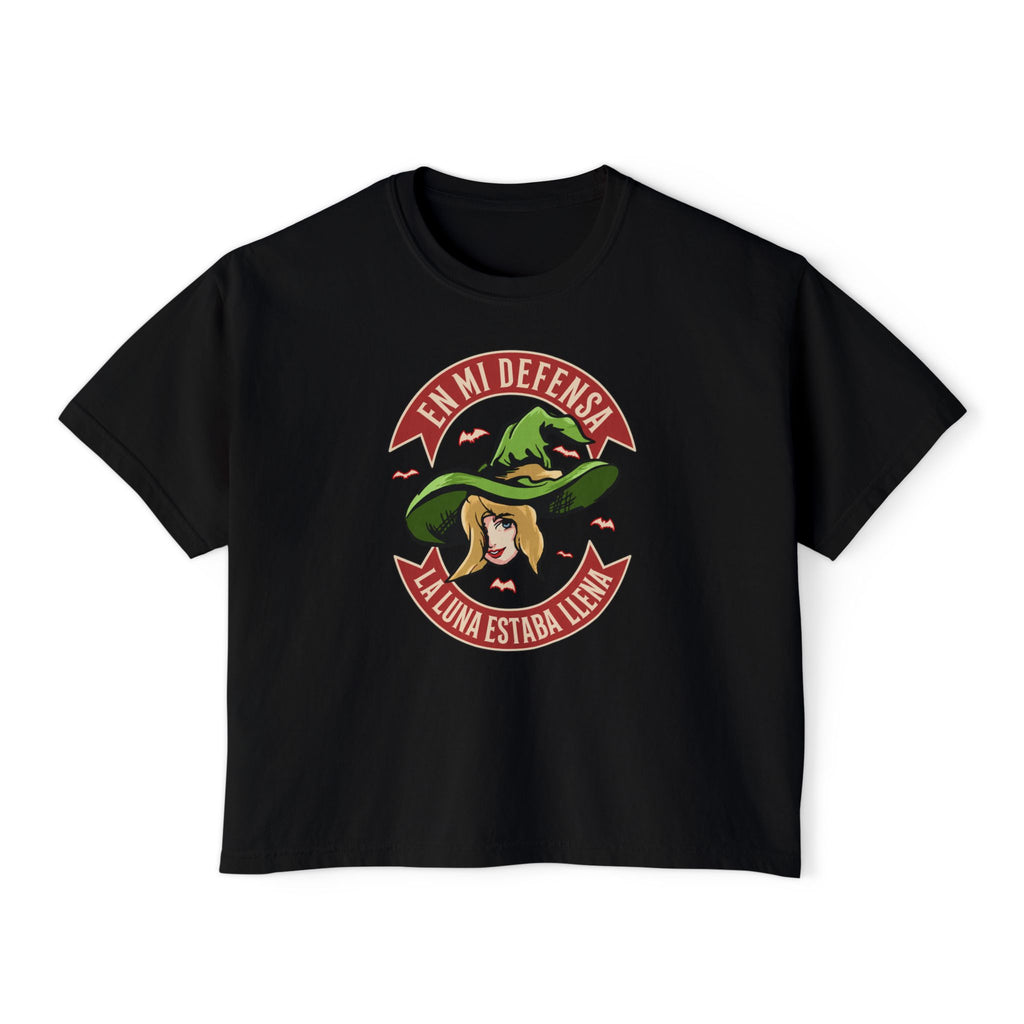 Women's Boxy Tee — "En Mi Defensa La Luna Estaba Lejana" Retro Cowgirl Graphic